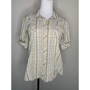 Alpine Design Tan Plaid Short Sleeve Top Sz Large